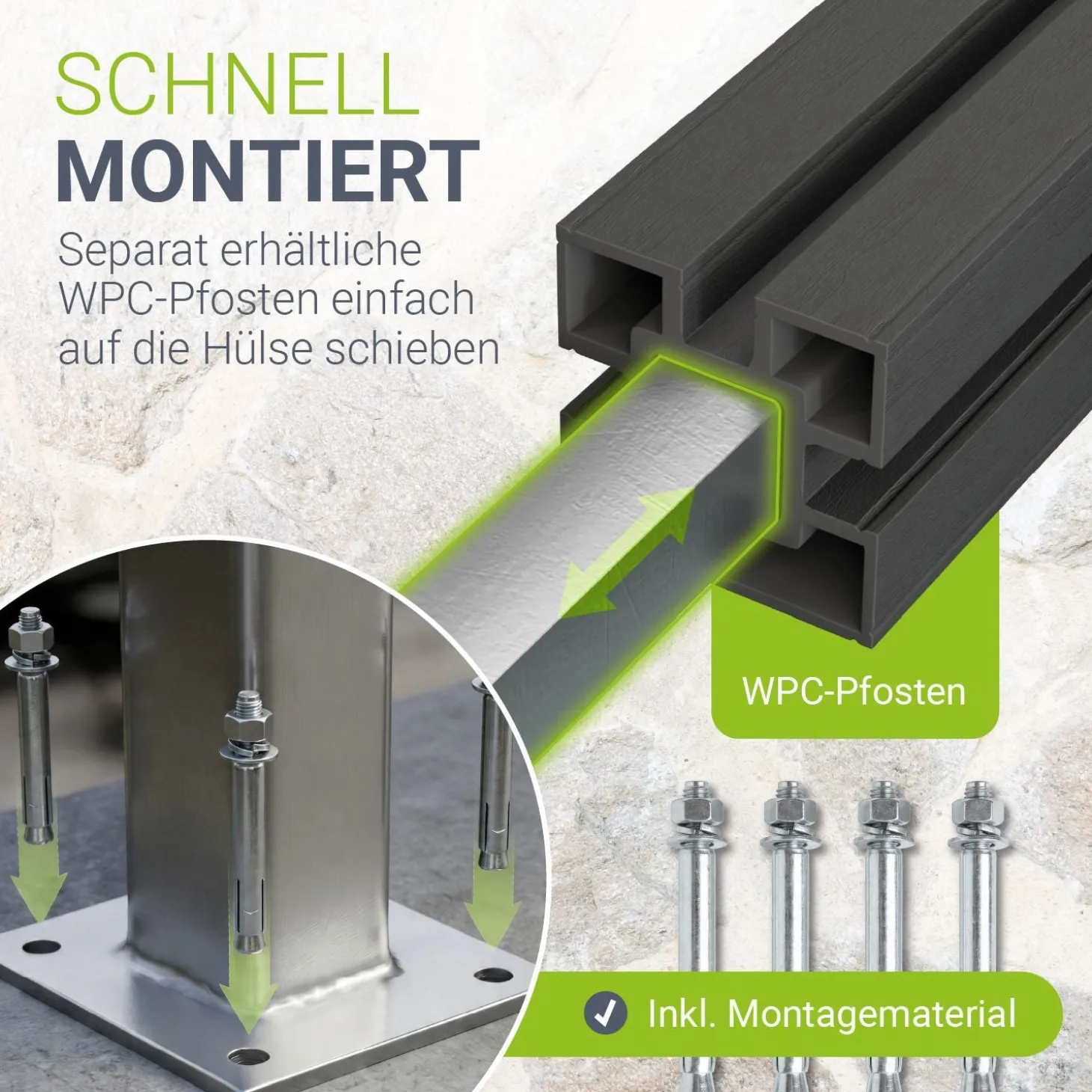 Aufschraubhülse für WPC Zaunelemente