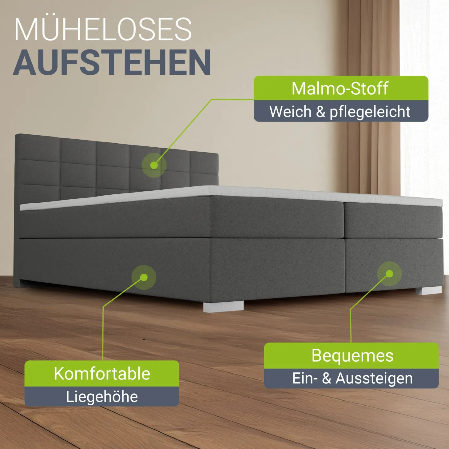 Boxspringbett Seattle - Malmo-Stoff