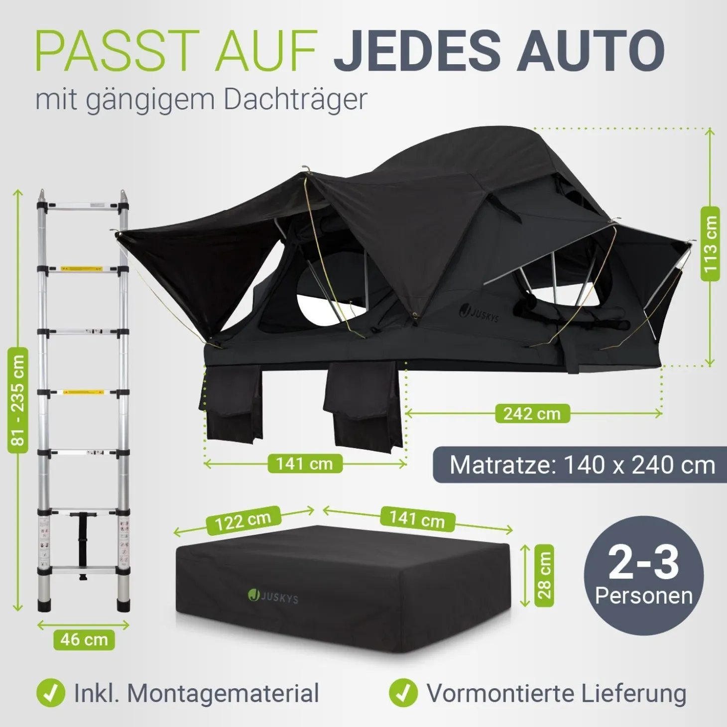 Dachzelt Lago für 2-3 Personen