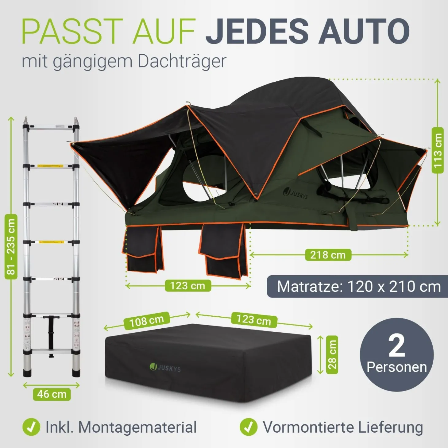 Dachzelt Lago für 2-3 Personen