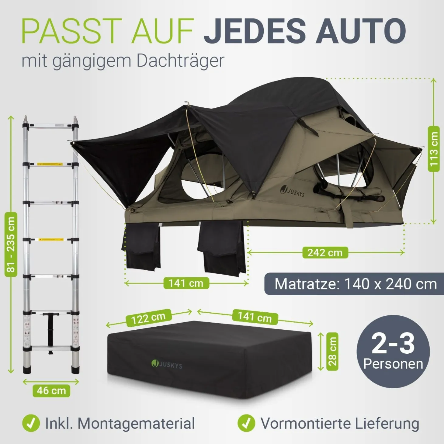 Dachzelt Lago für 2-3 Personen