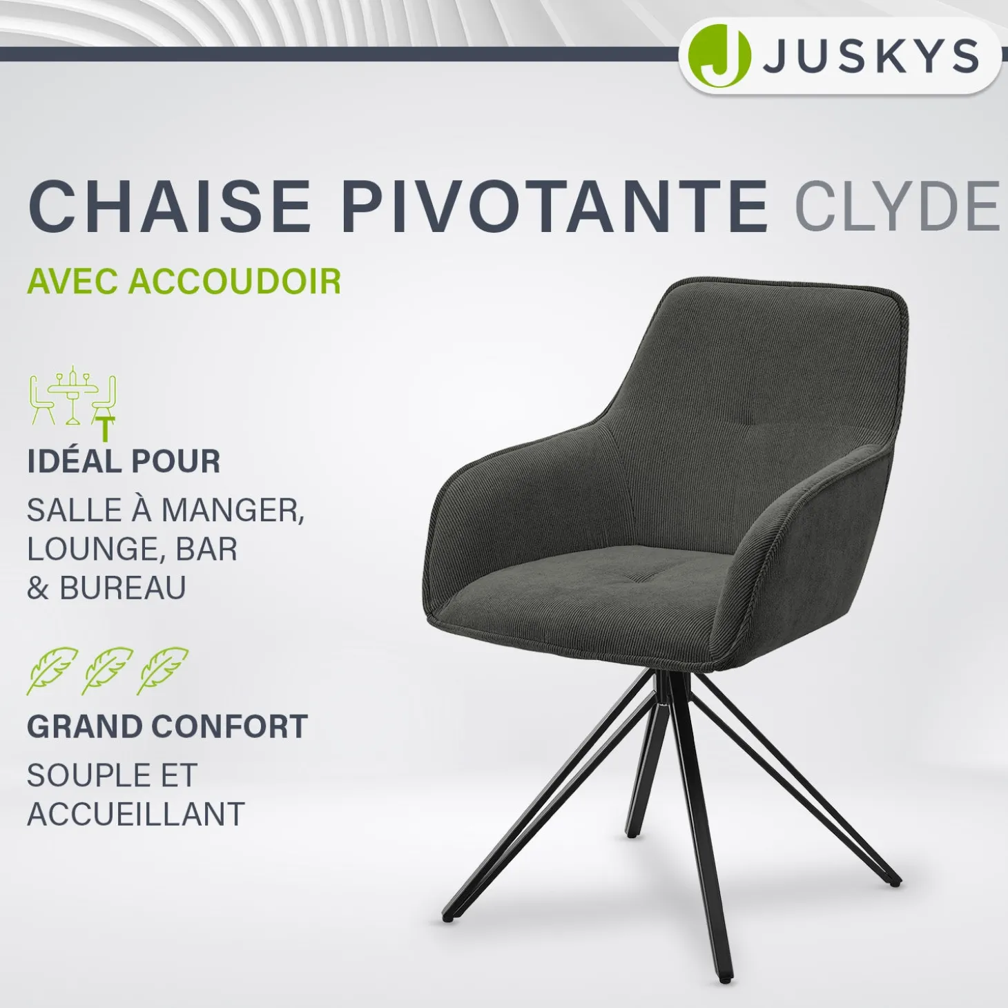Drehstuhl Clyde mit Cord