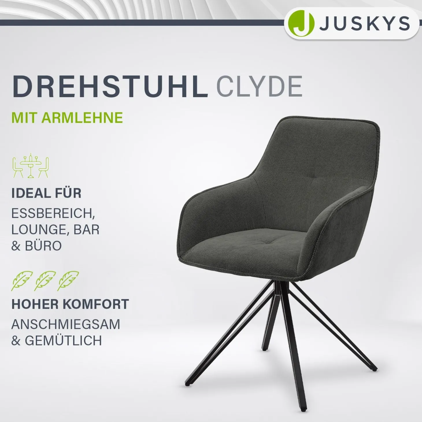 Drehstuhl Clyde mit Cord