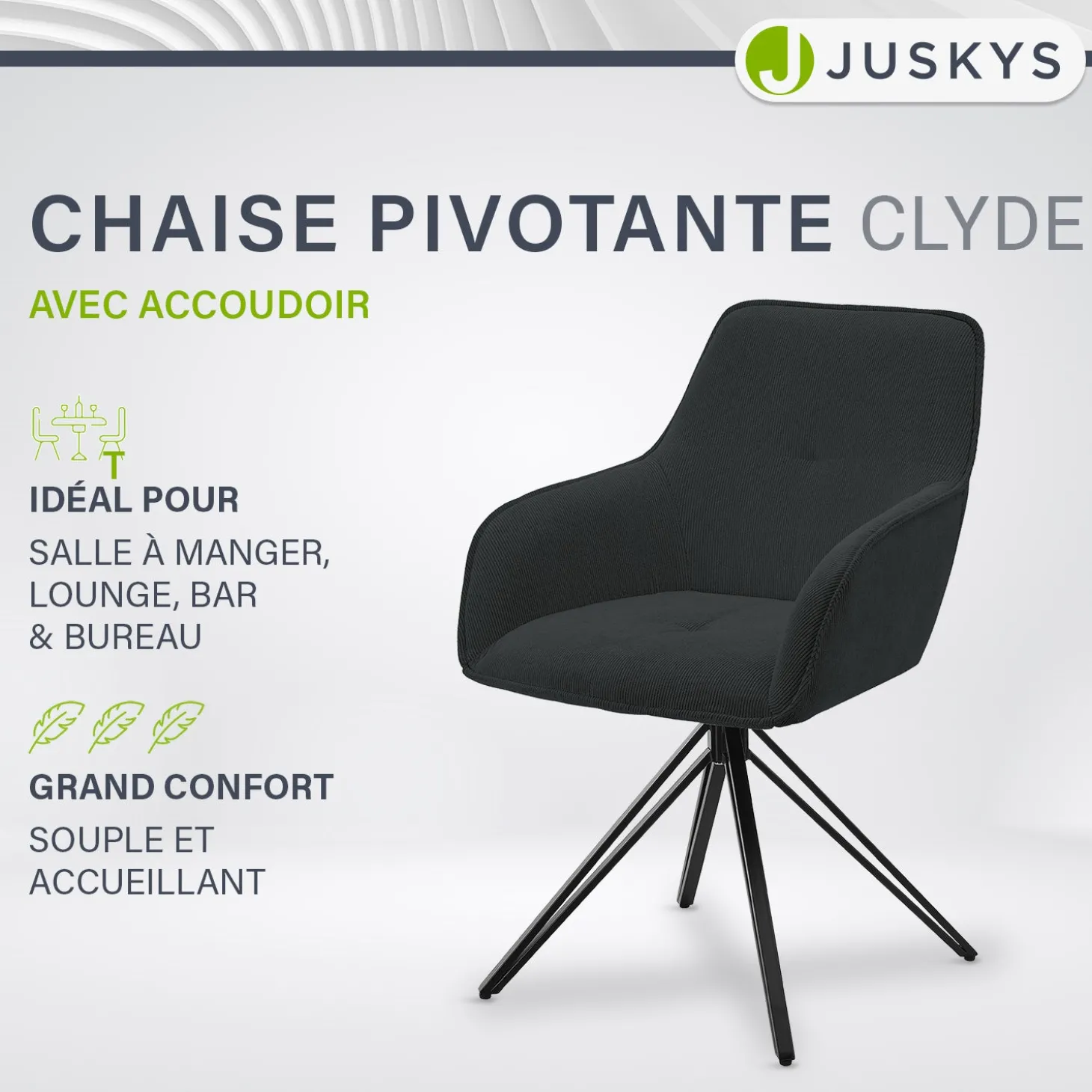 Drehstuhl Clyde mit Cord