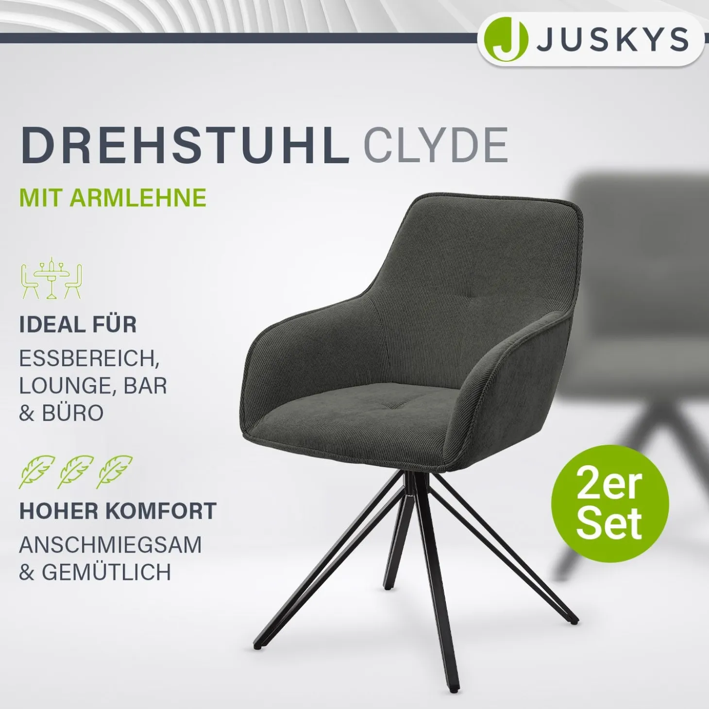 Drehstuhl Clyde mit Cord