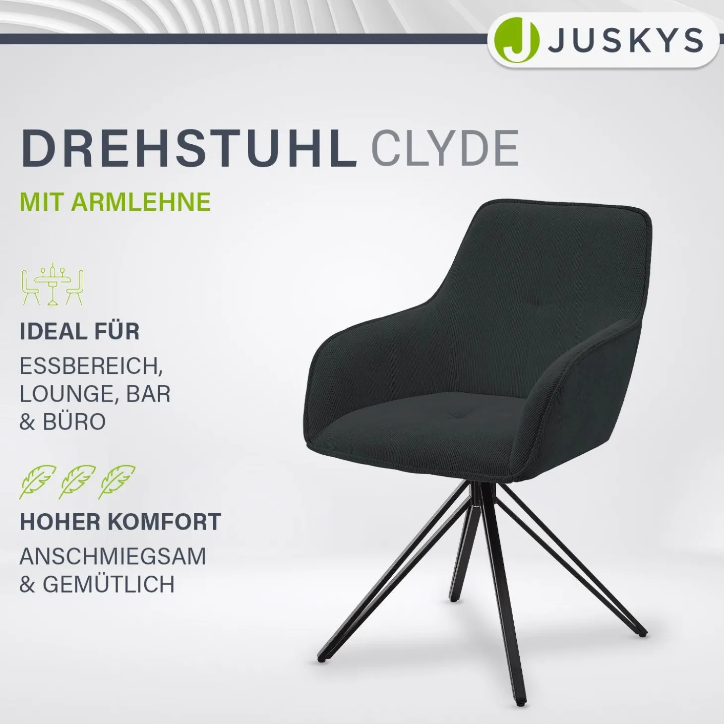 Drehstuhl Clyde mit Cord