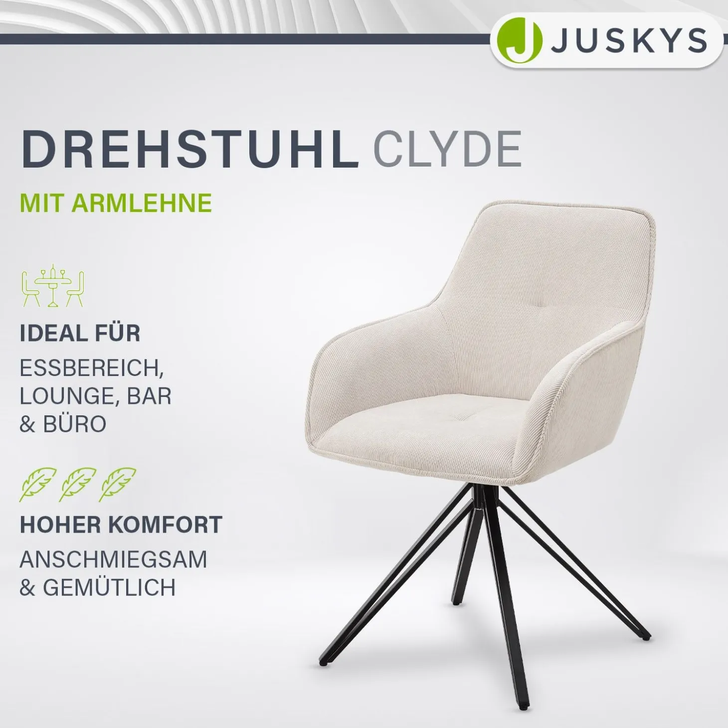 Drehstuhl Clyde mit Cord