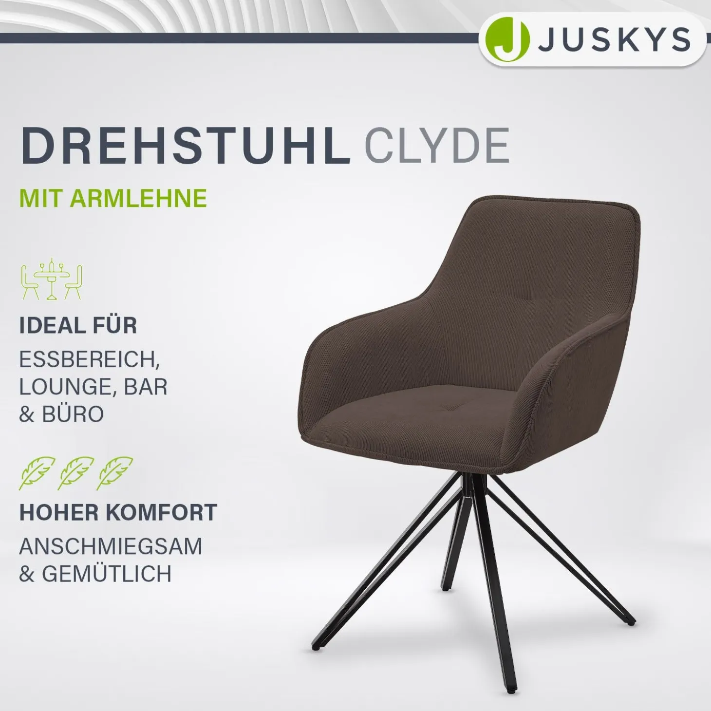 Drehstuhl Clyde mit Cord
