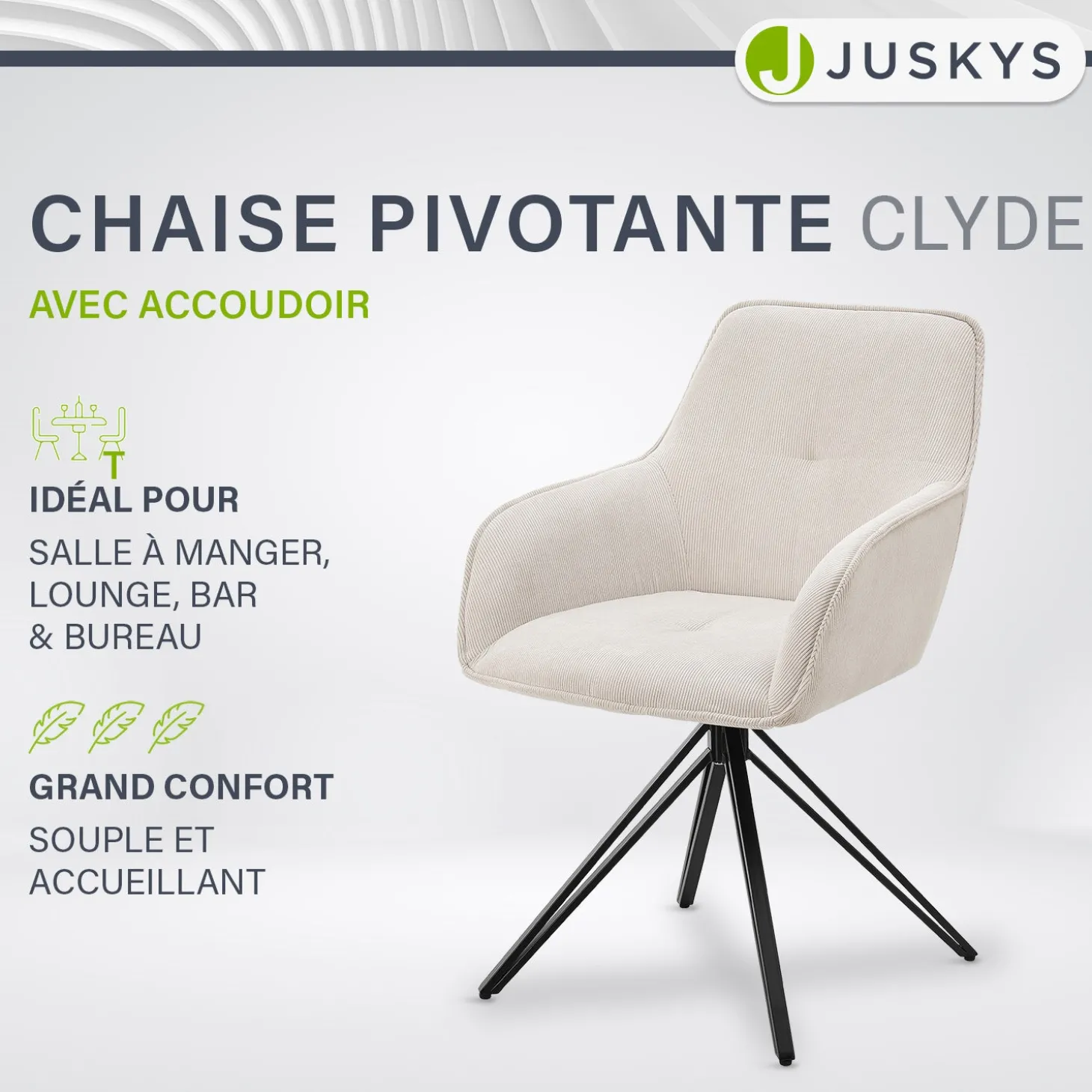 Drehstuhl Clyde mit Cord