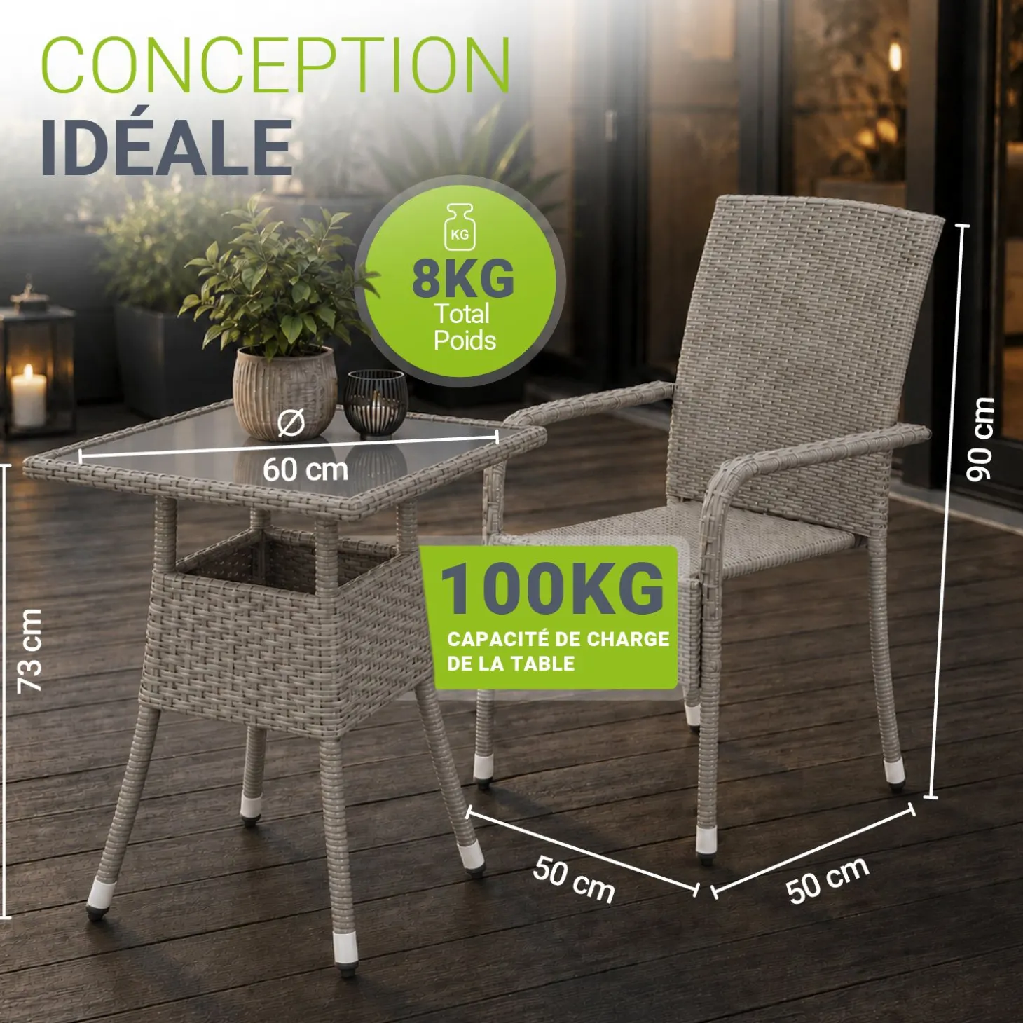 Eckiger Polyrattan Gartentisch Yoro