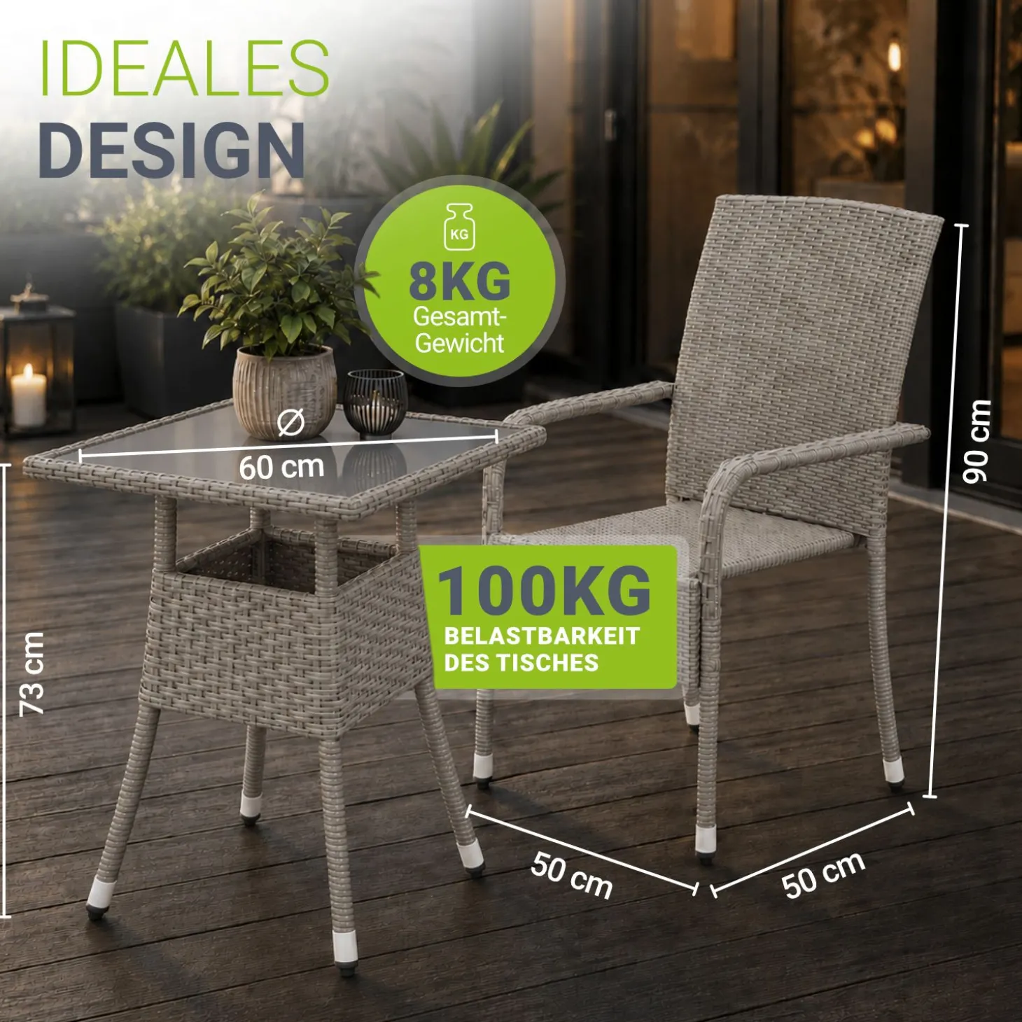 Eckiger Polyrattan Gartentisch Yoro