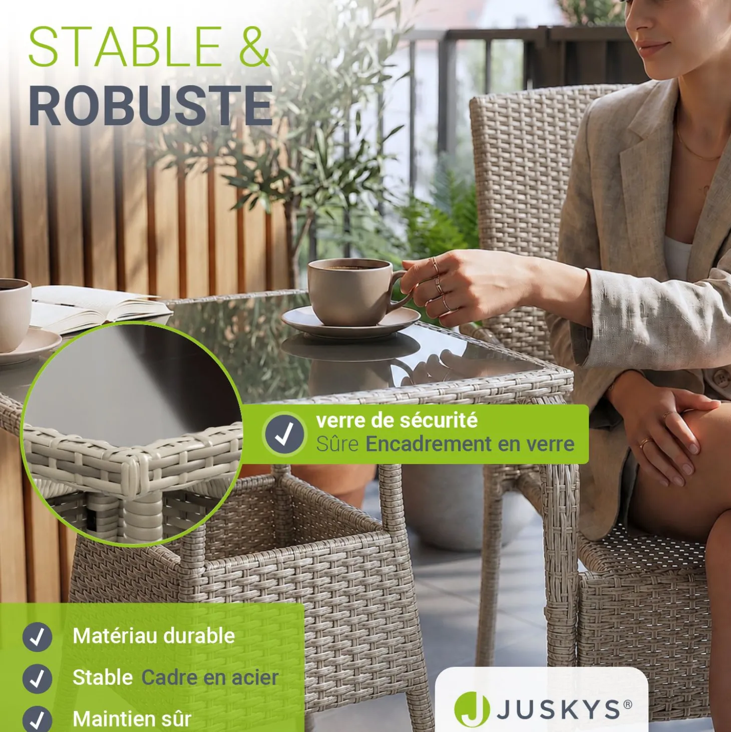 Eckiger Polyrattan Gartentisch Yoro