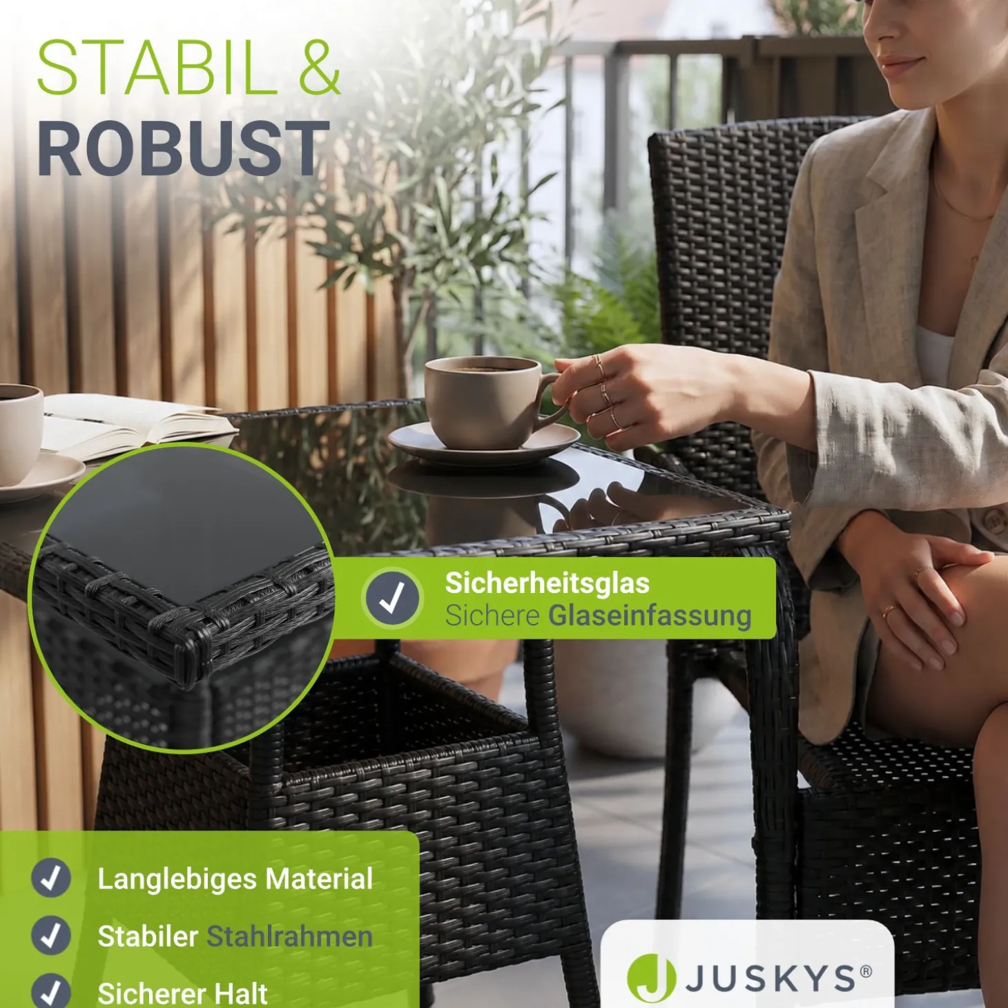 Eckiger Polyrattan Gartentisch Yoro