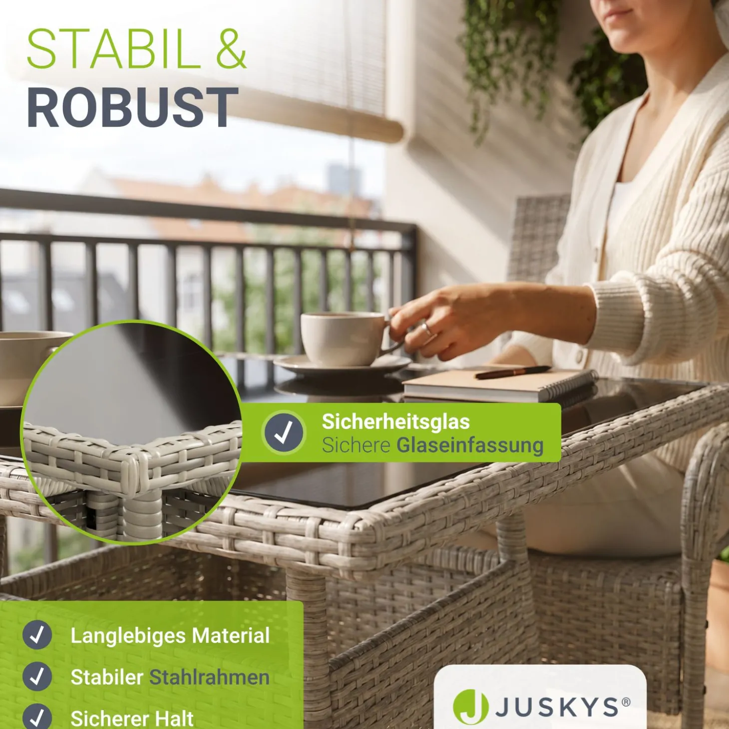 Eckiger Polyrattan Gartentisch Yoro