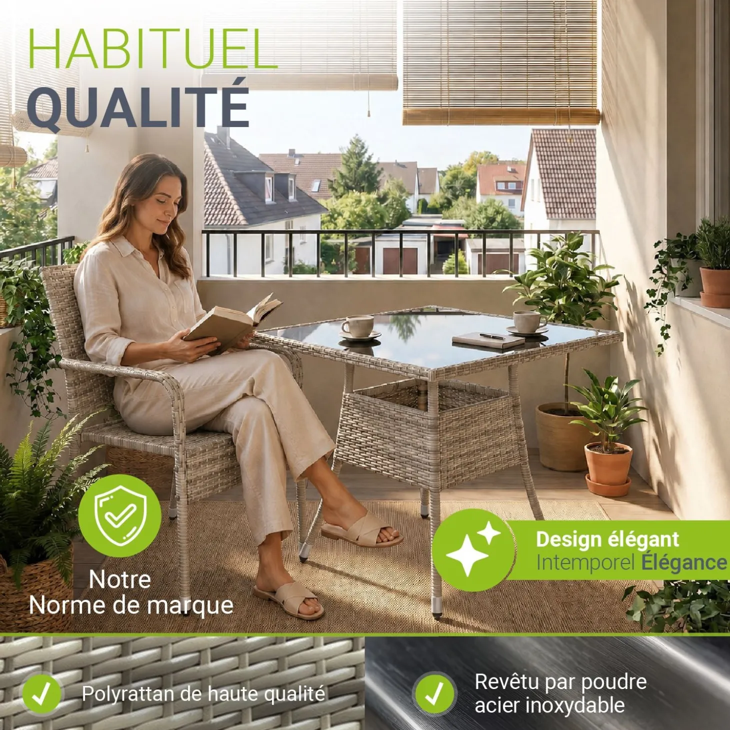 Eckiger Polyrattan Gartentisch Yoro