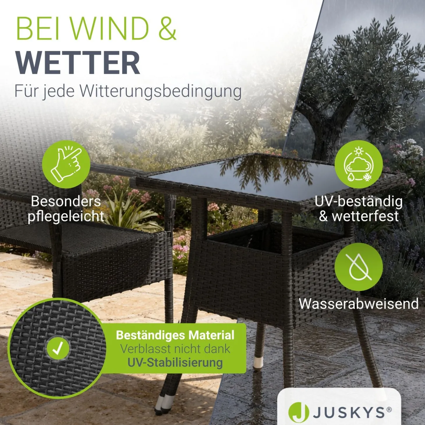 Eckiger Polyrattan Gartentisch Yoro