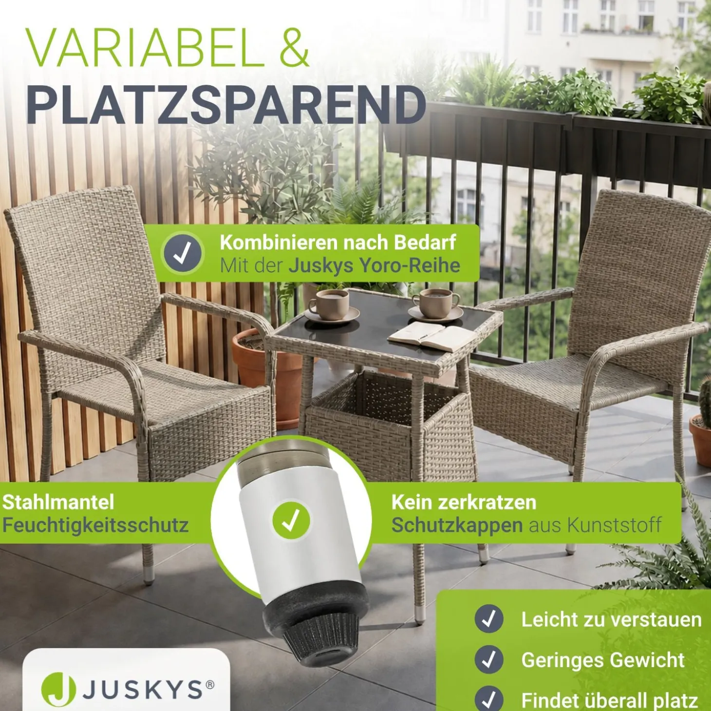 Eckiger Polyrattan Gartentisch Yoro