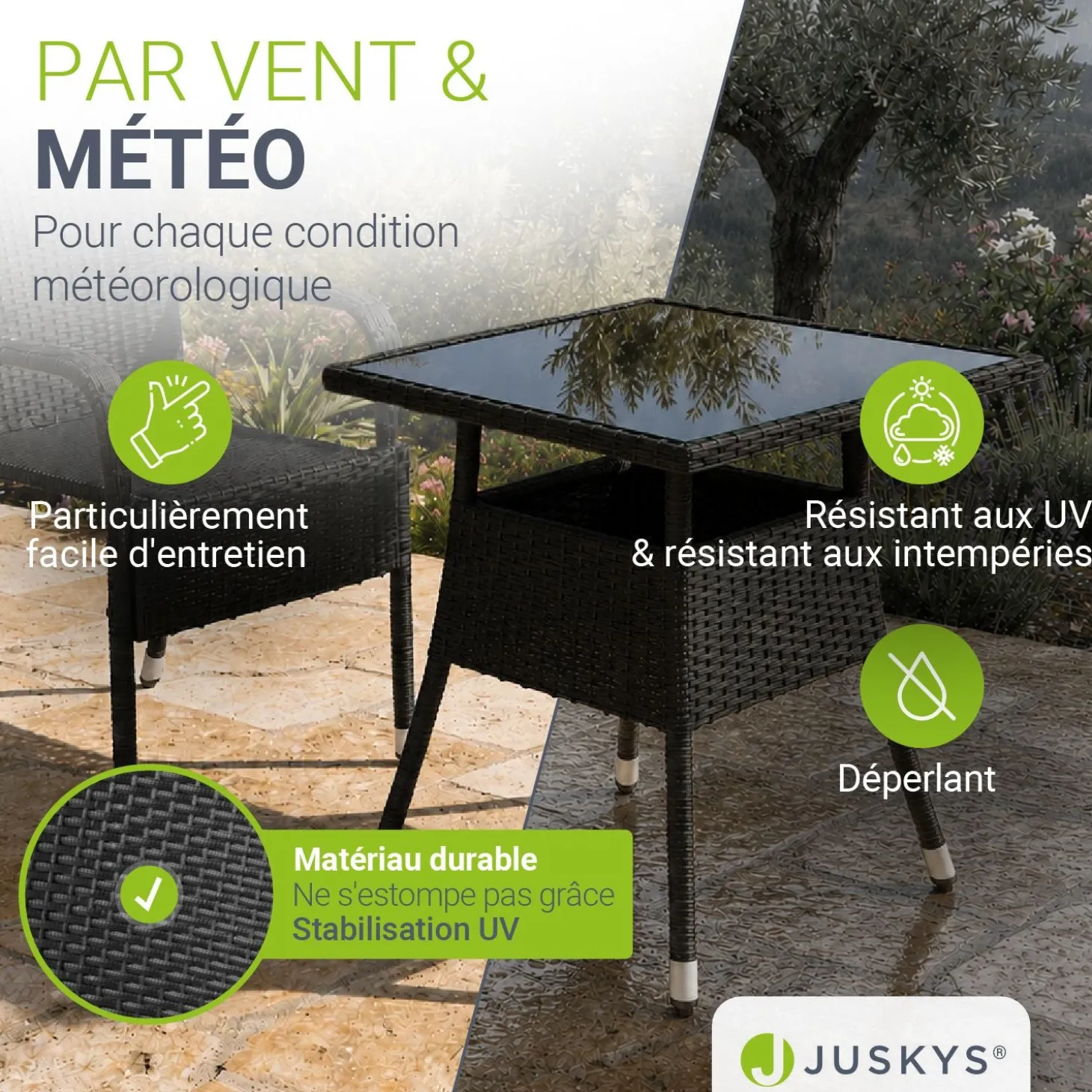 Eckiger Polyrattan Gartentisch Yoro
