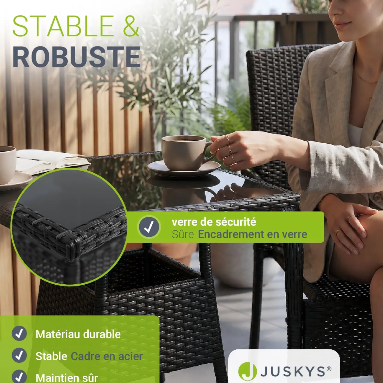 Eckiger Polyrattan Gartentisch Yoro