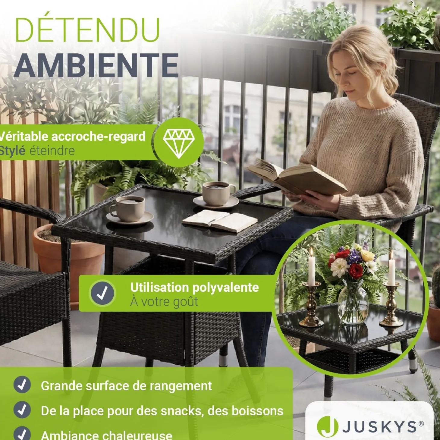 Eckiger Polyrattan Gartentisch Yoro