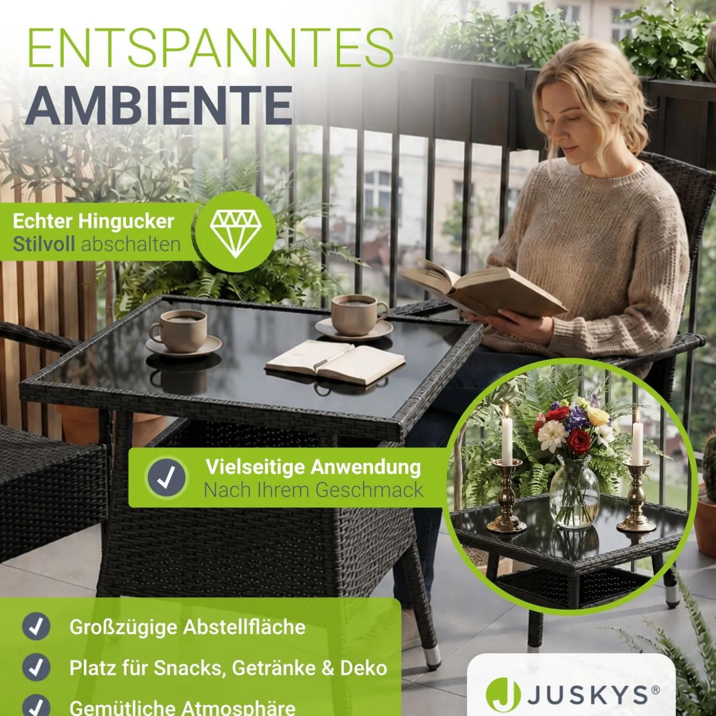Eckiger Polyrattan Gartentisch Yoro