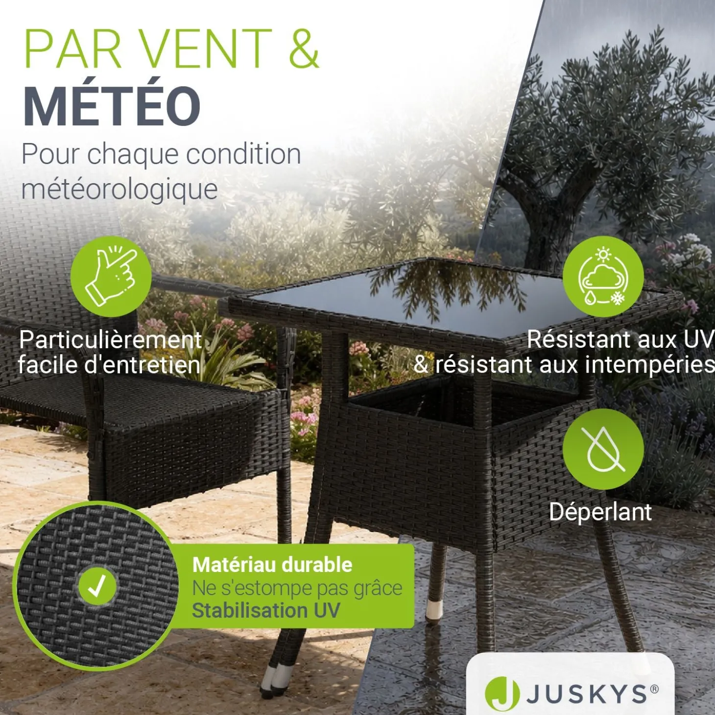 Eckiger Polyrattan Gartentisch Yoro