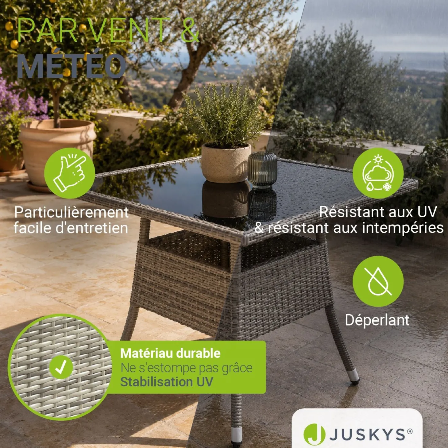 Eckiger Polyrattan Gartentisch Yoro