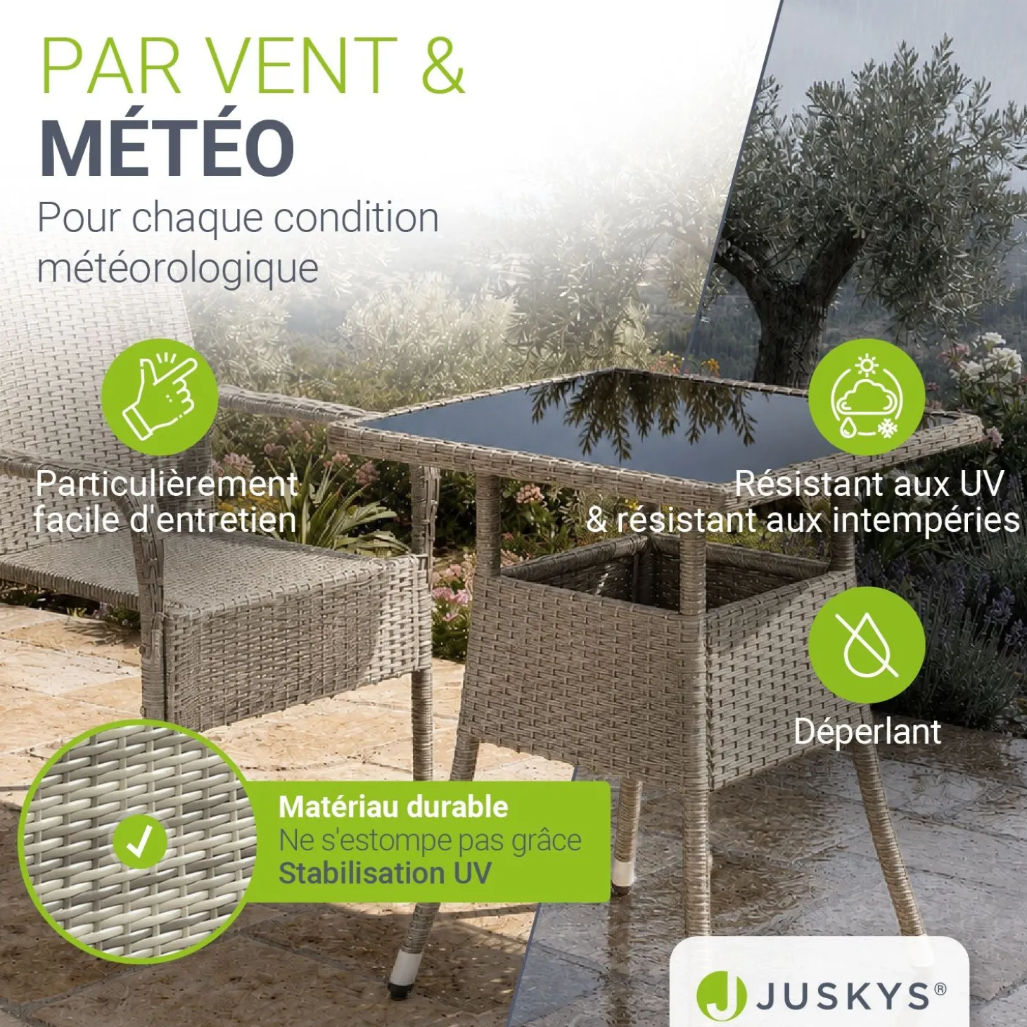 Eckiger Polyrattan Gartentisch Yoro