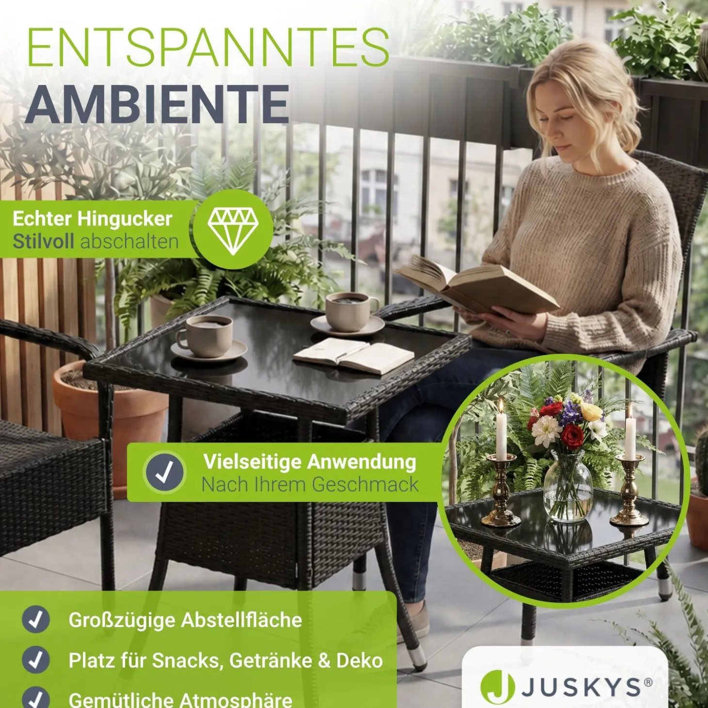 Eckiger Polyrattan Gartentisch Yoro