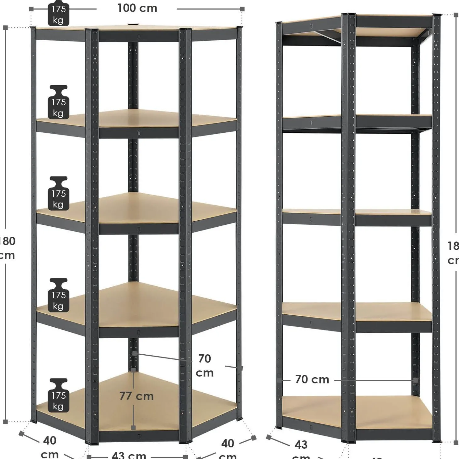 Eckregal Corner Basic 180 x 70 x 40 cm