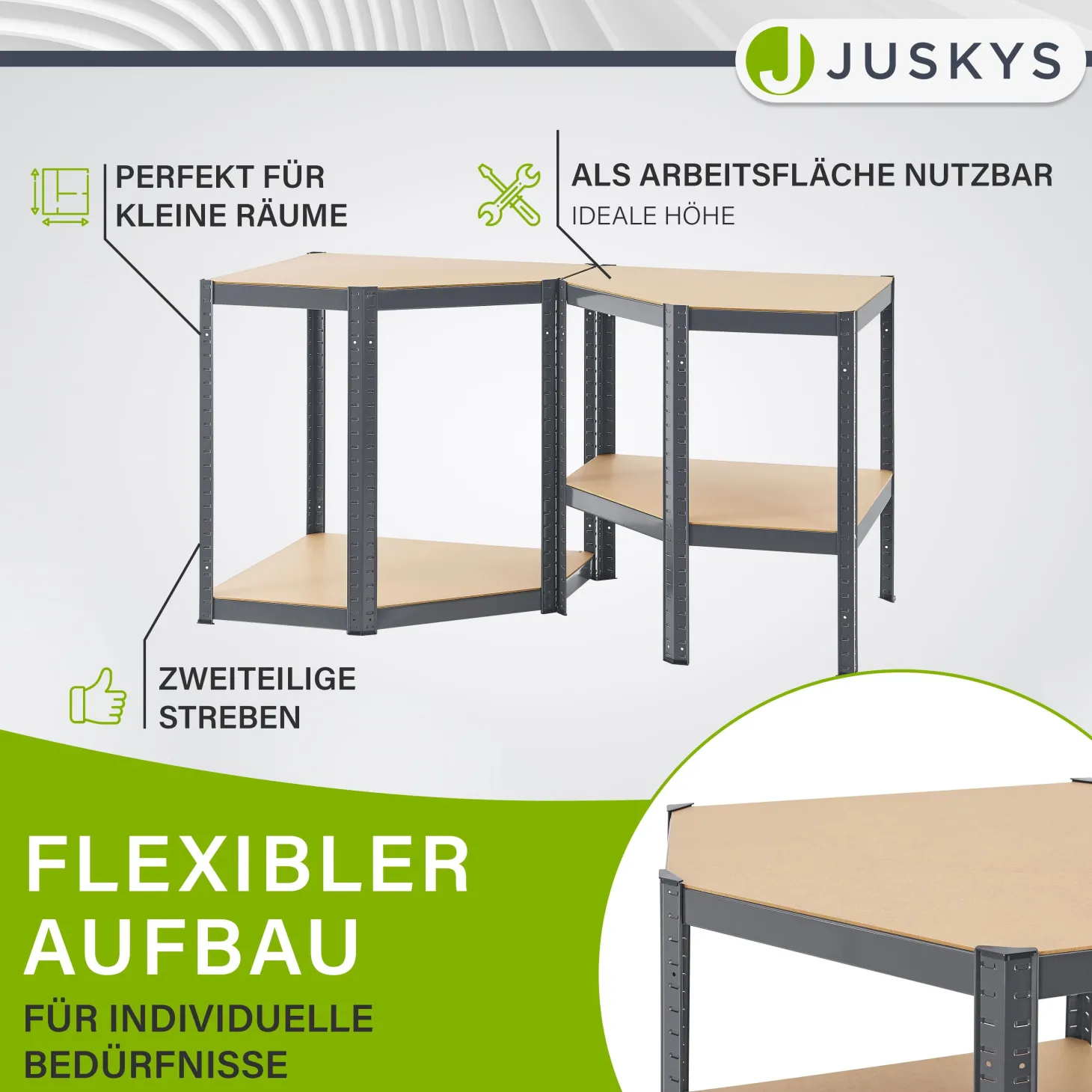 Eckregal Corner Easy 160 x 75 x 40-75 cm