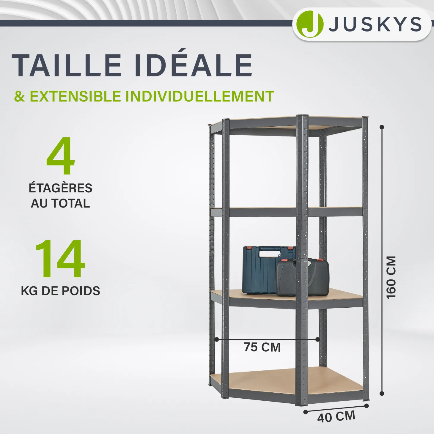 Eckregal Corner Easy 160 x 75 x 40-75 cm