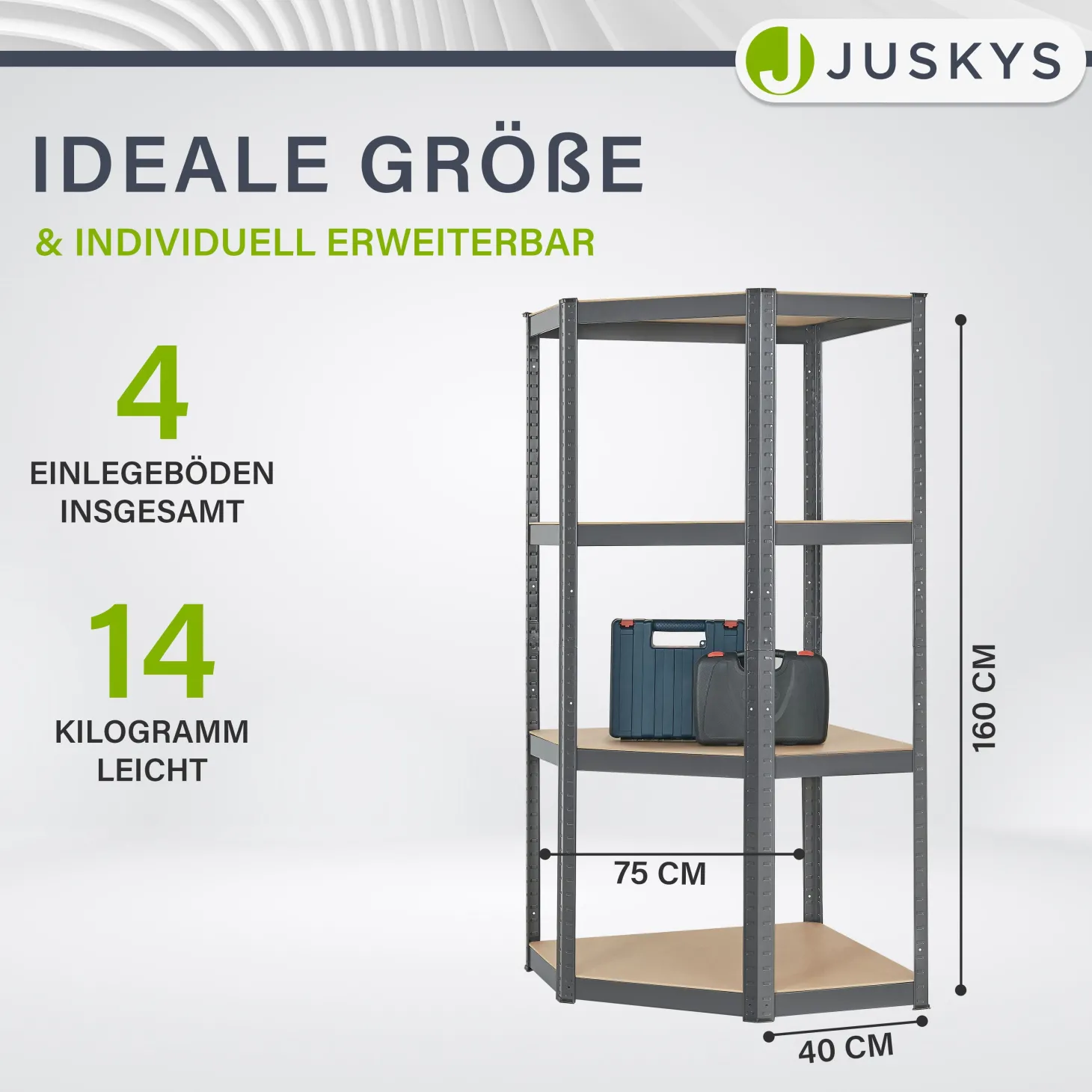 Eckregal Corner Easy 160 x 75 x 40-75 cm