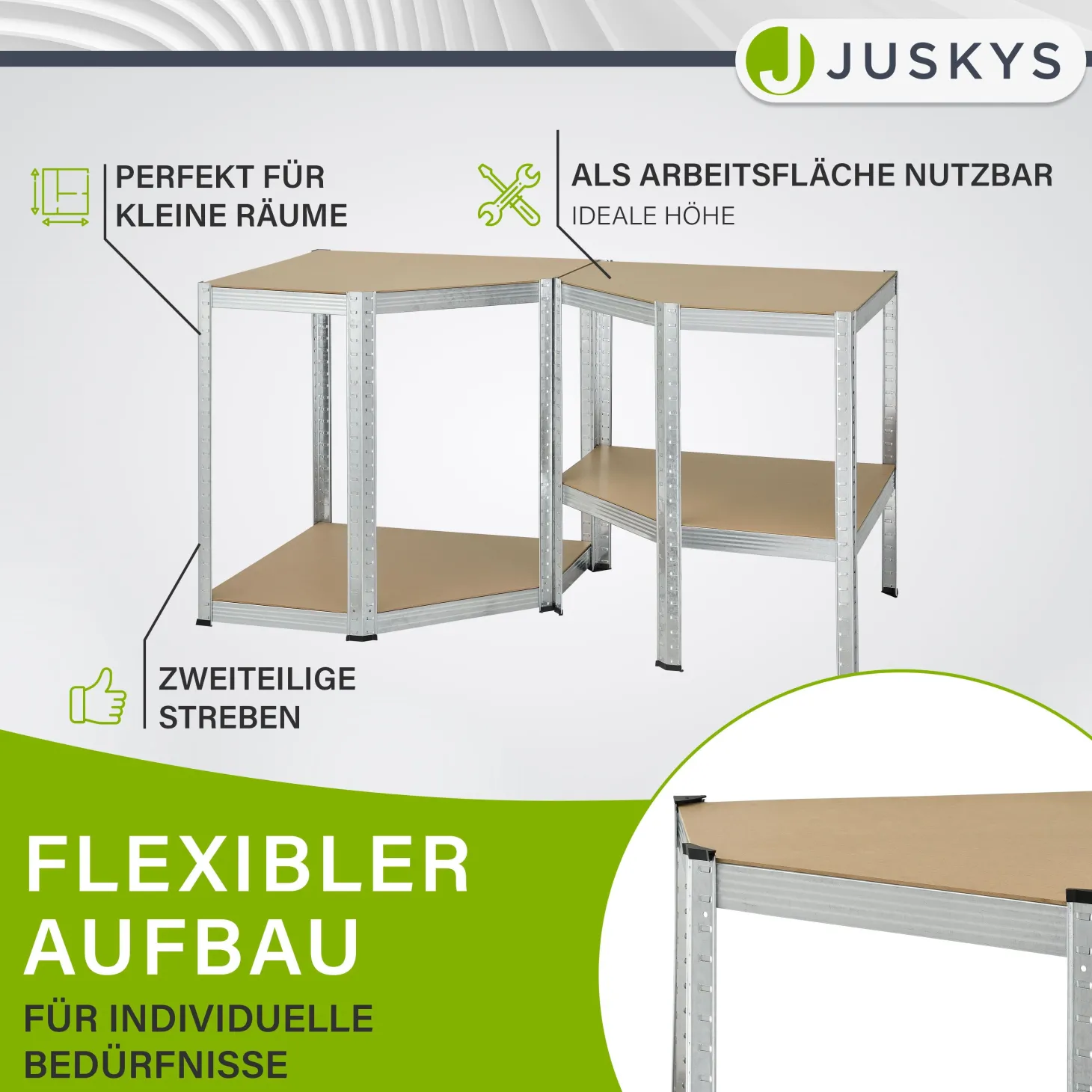 Eckregal Corner Easy 160 x 75 x 40-75 cm
