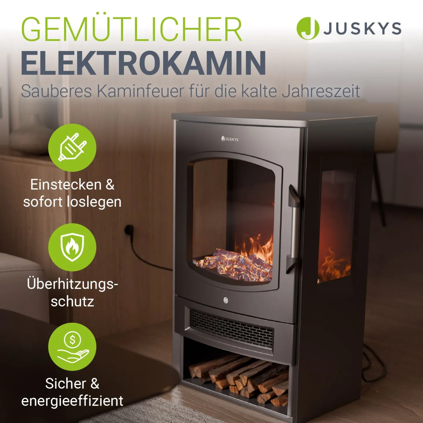 Elektrokaminofen 1800W mit Flammeneffekt