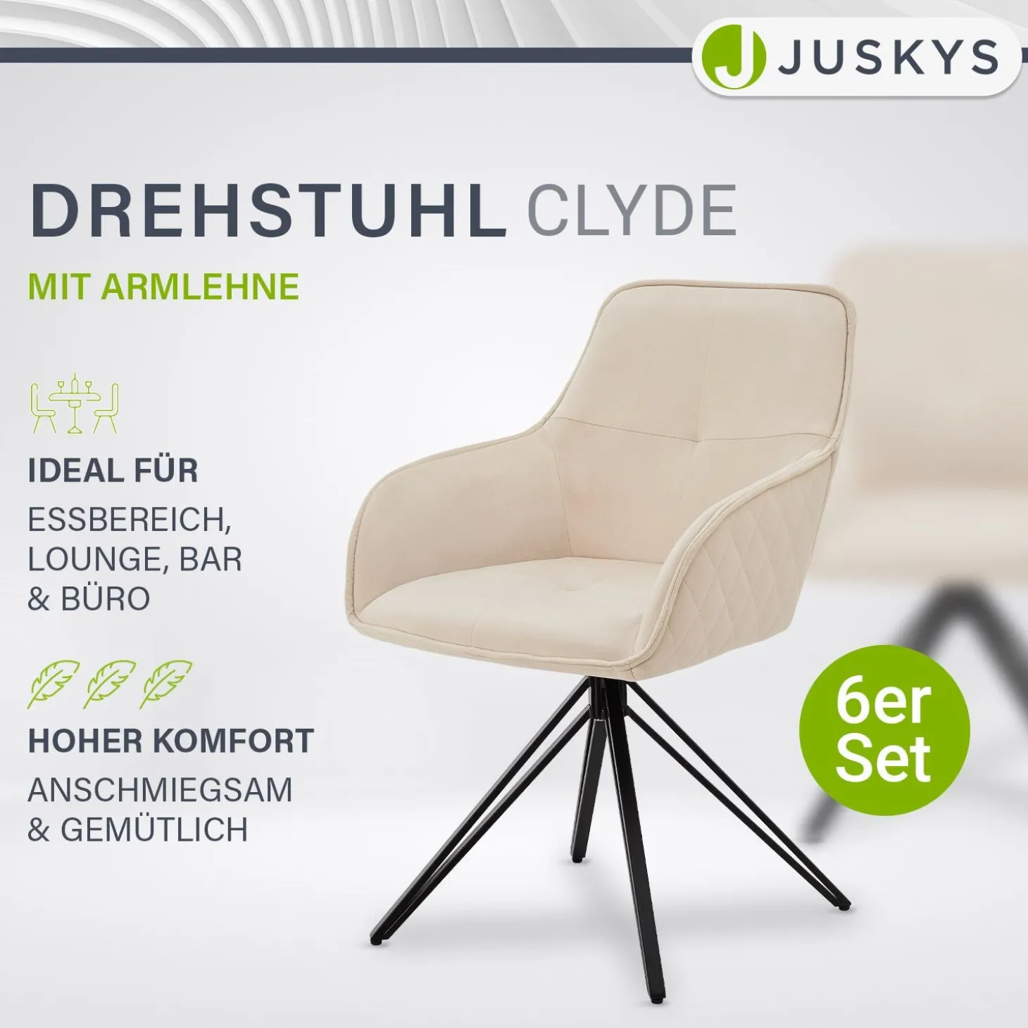 Esszimmerstuhl drehbar mit Samt Clyde