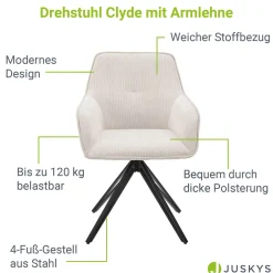 Esszimmerstuhl drehbar mit Samt Clyde