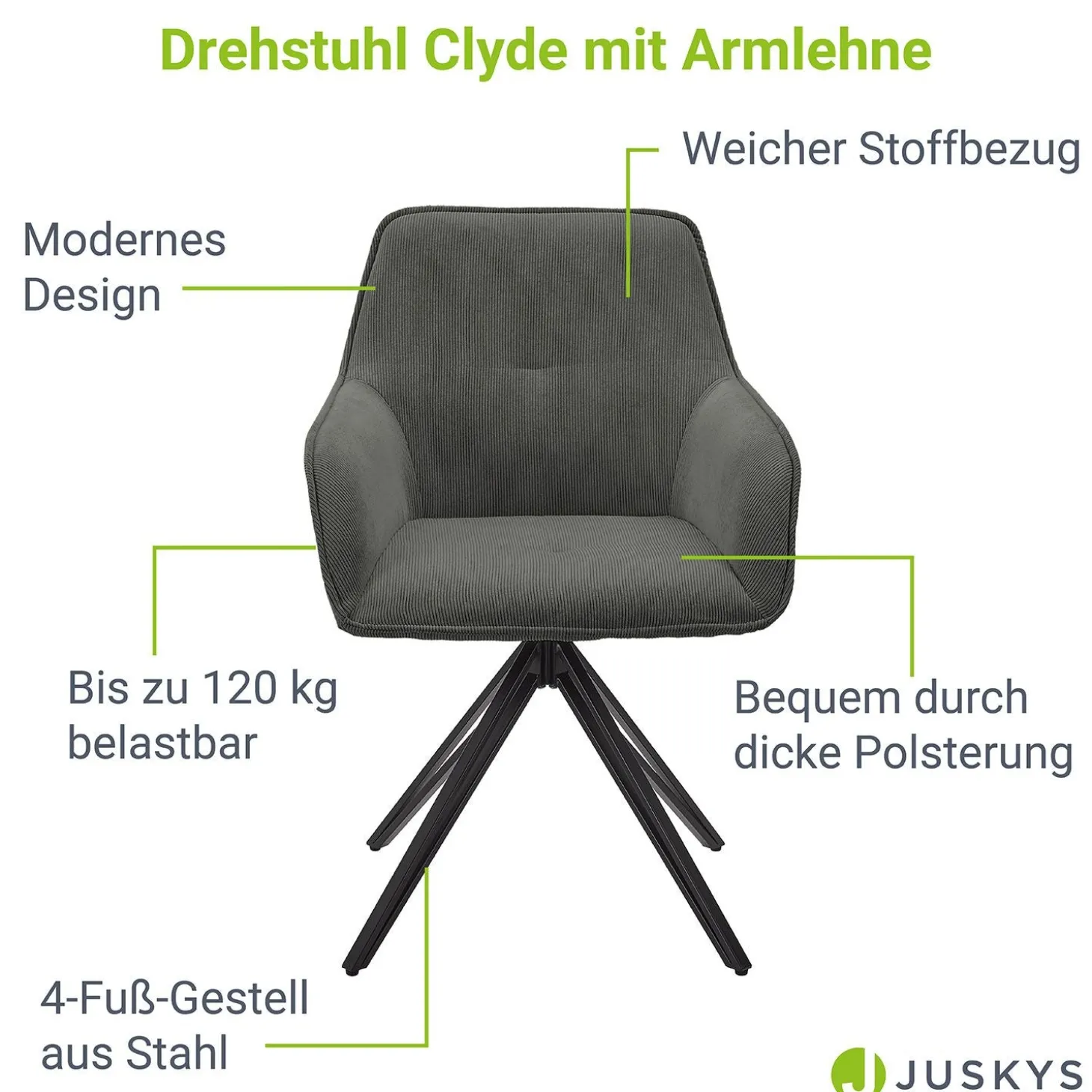 Esszimmerstuhl drehbar mit Samt Clyde