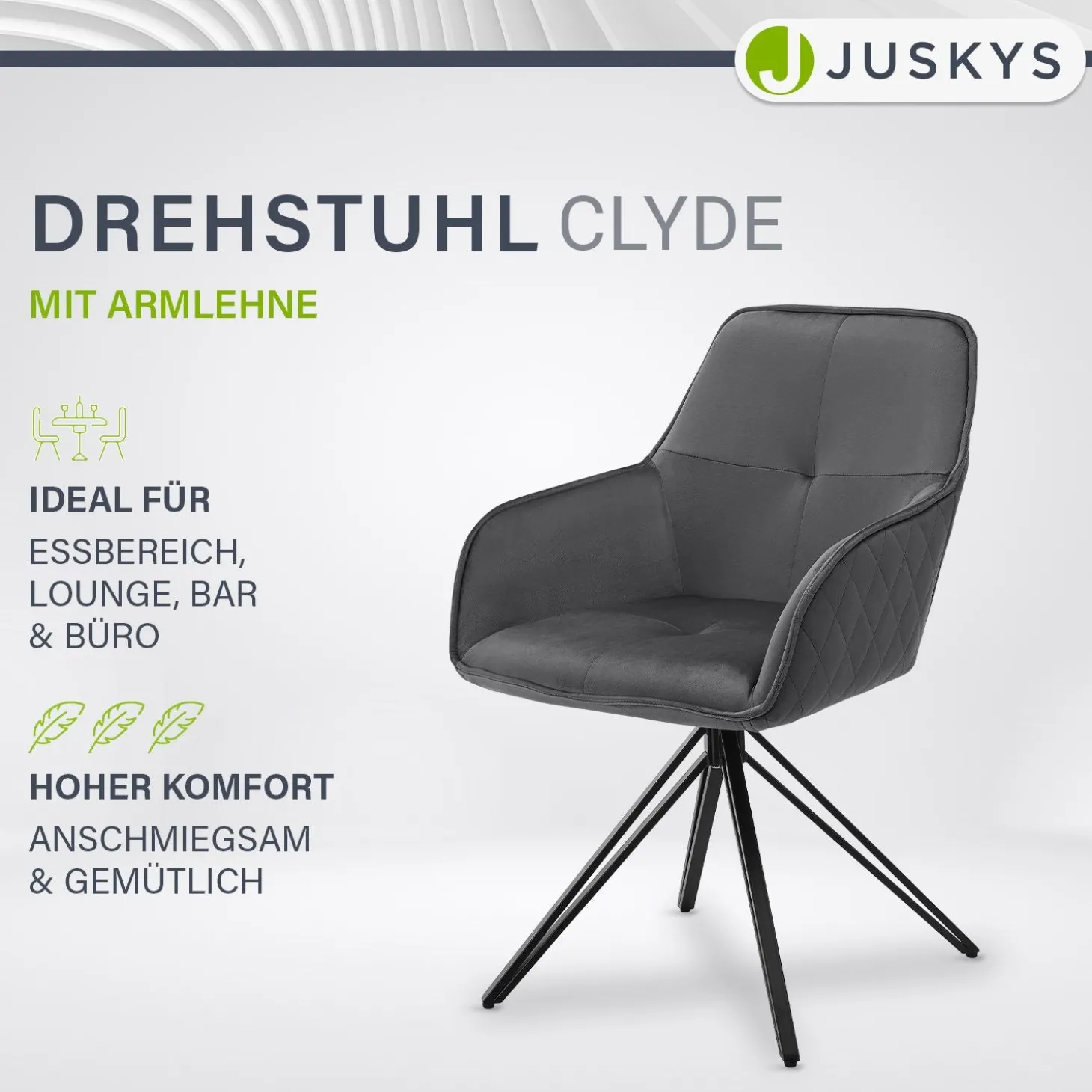Esszimmerstuhl drehbar mit Samt Clyde