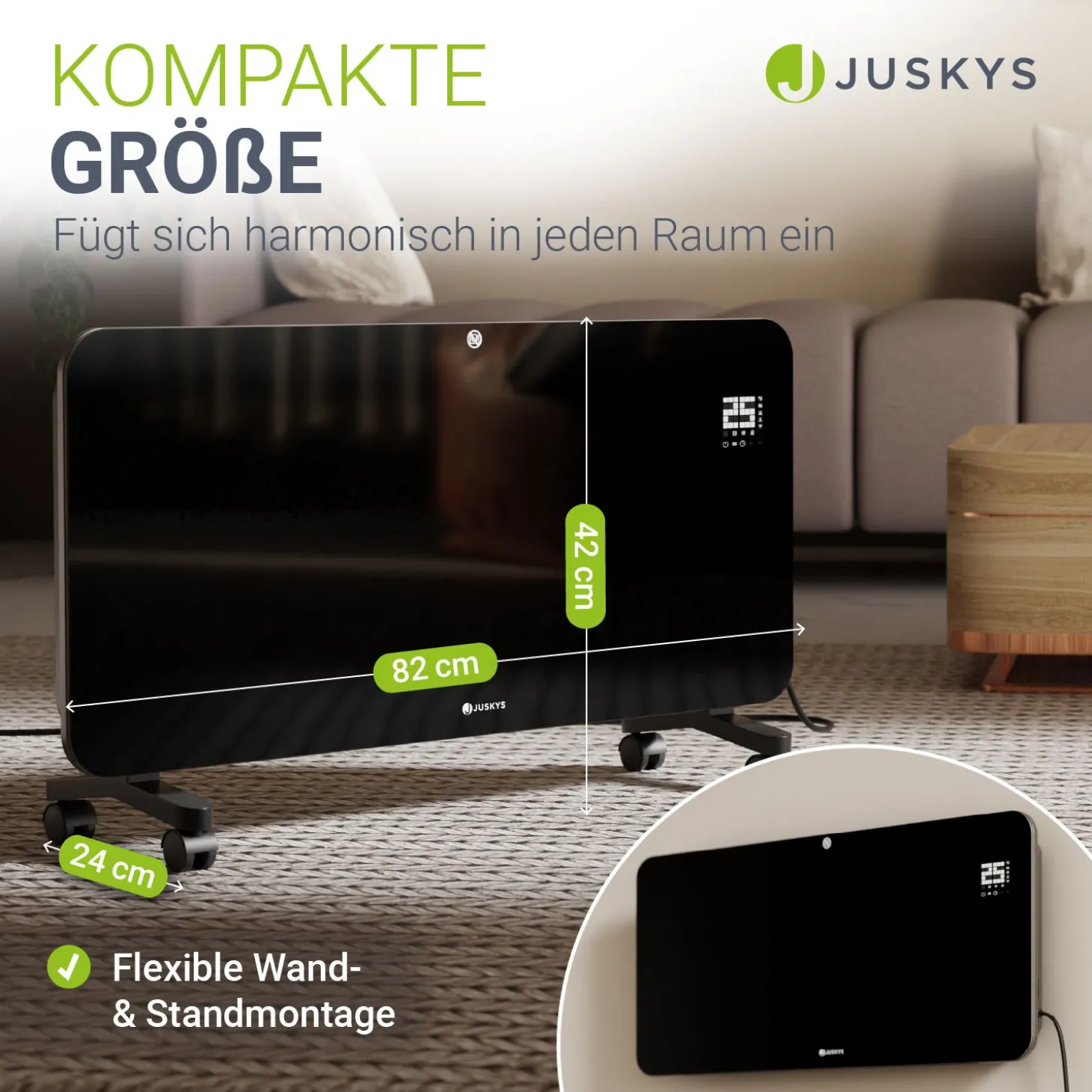 Glaskonvektor mit bis zu 2000 W