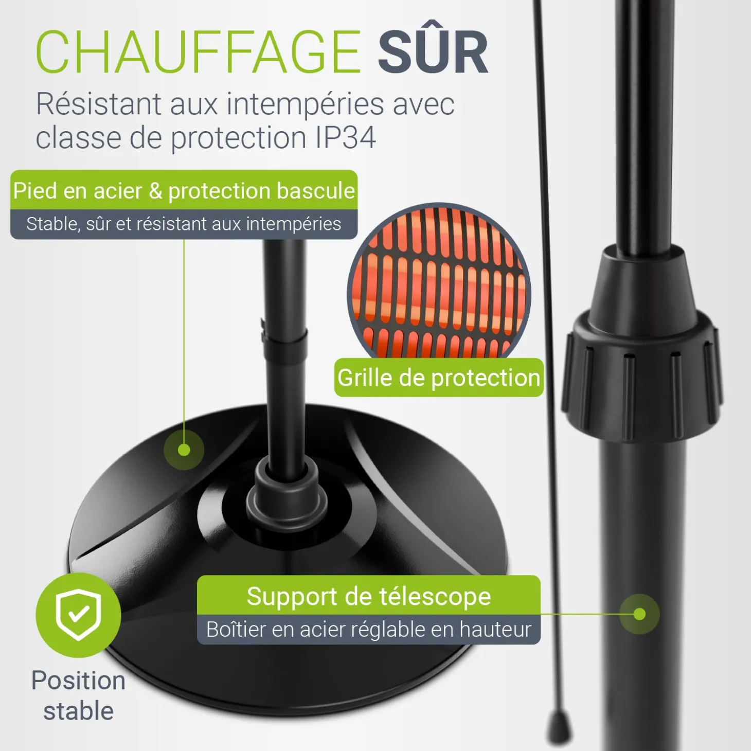 Infrarotstrahler 2000W Schwarz außen