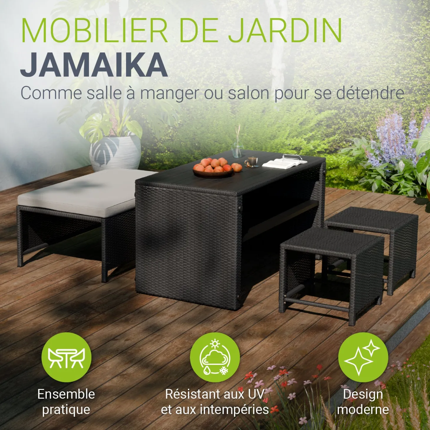 2in1 Polyrattan Gartenmöbel Jamaika