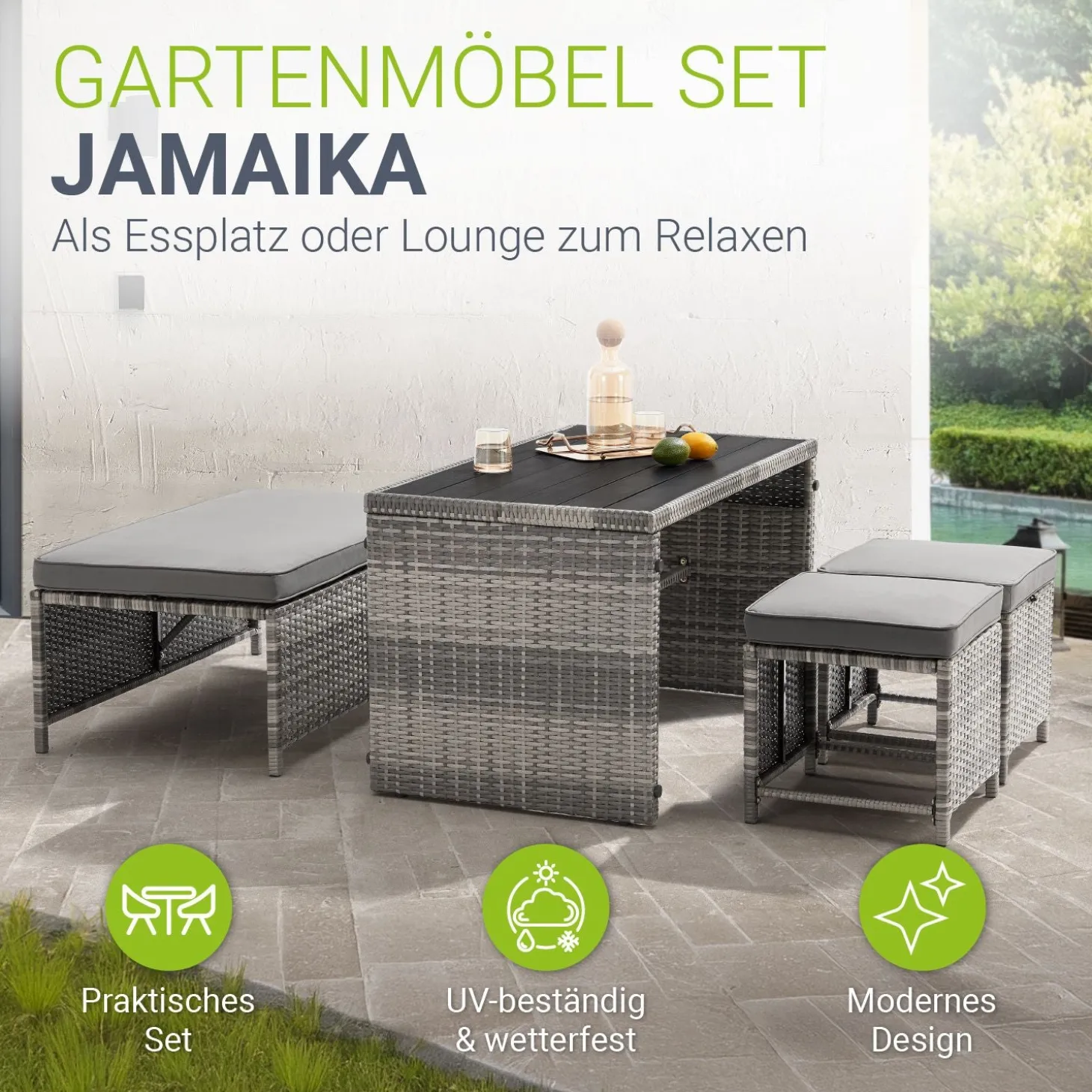 2in1 Polyrattan Gartenmöbel Jamaika