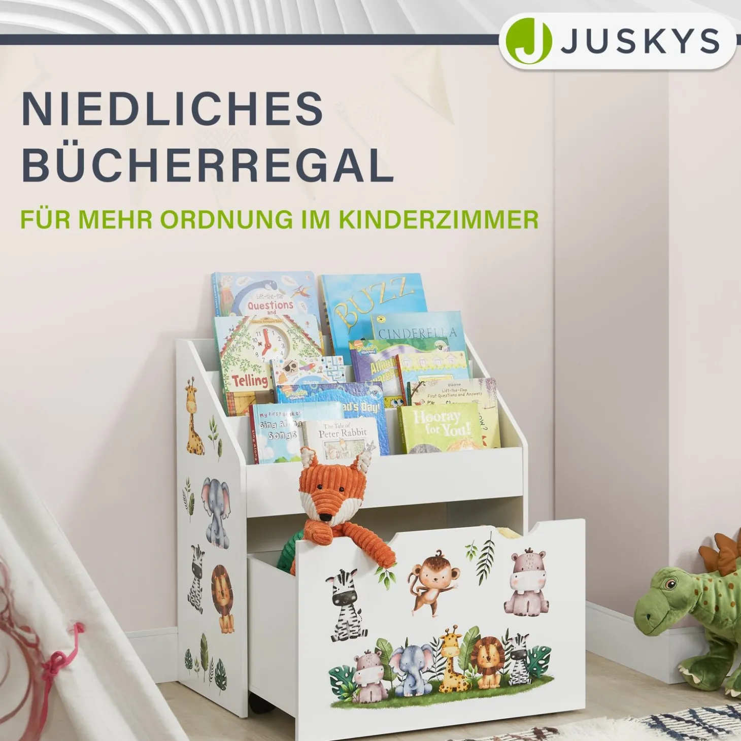 Kinder Bücherregal mit 3 Fächern und herausziehbarer Spielzeugkiste