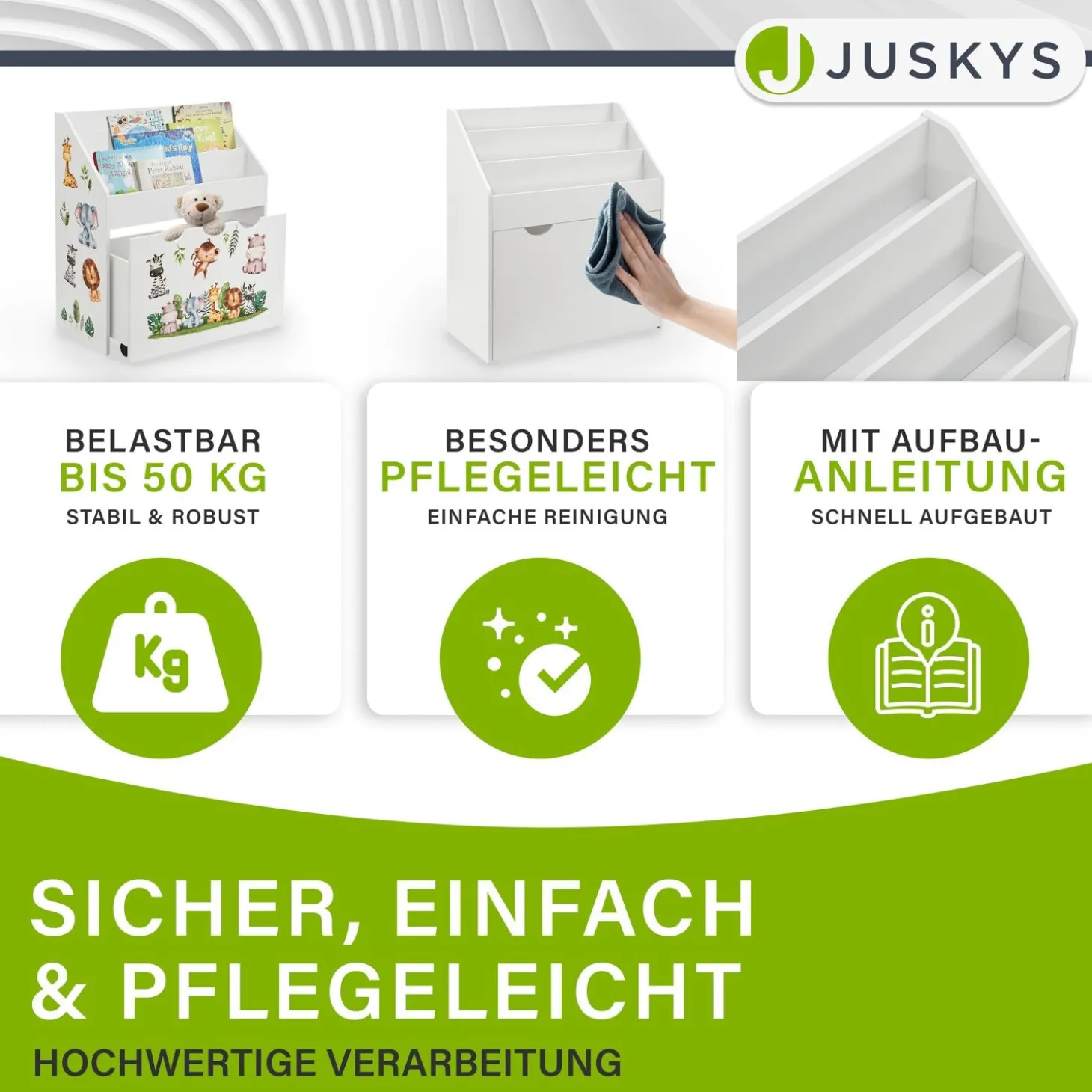 Kinder Bücherregal mit 3 Fächern und herausziehbarer Spielzeugkiste