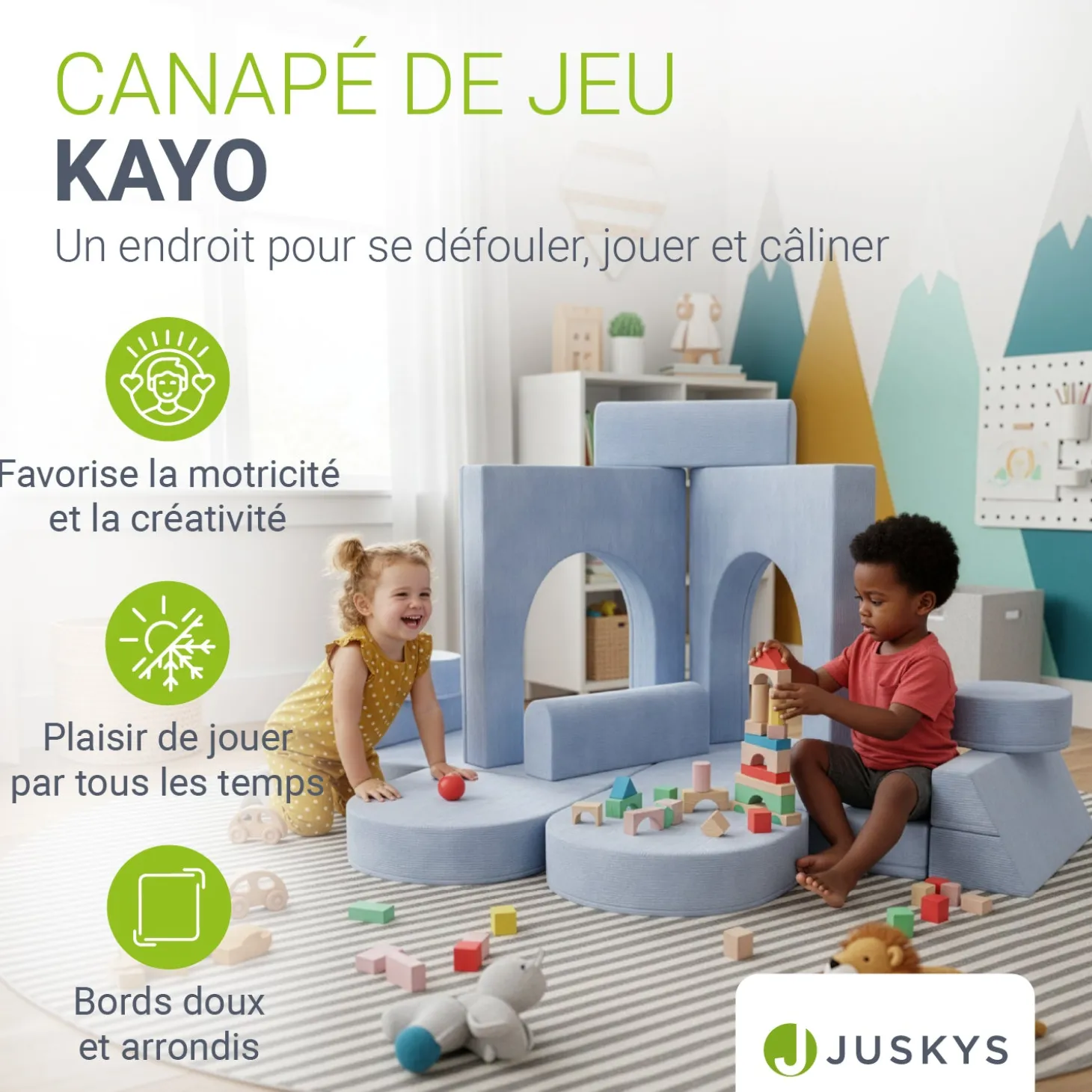 Kindersofa Kayo mit Cord Bezug & Kissen
