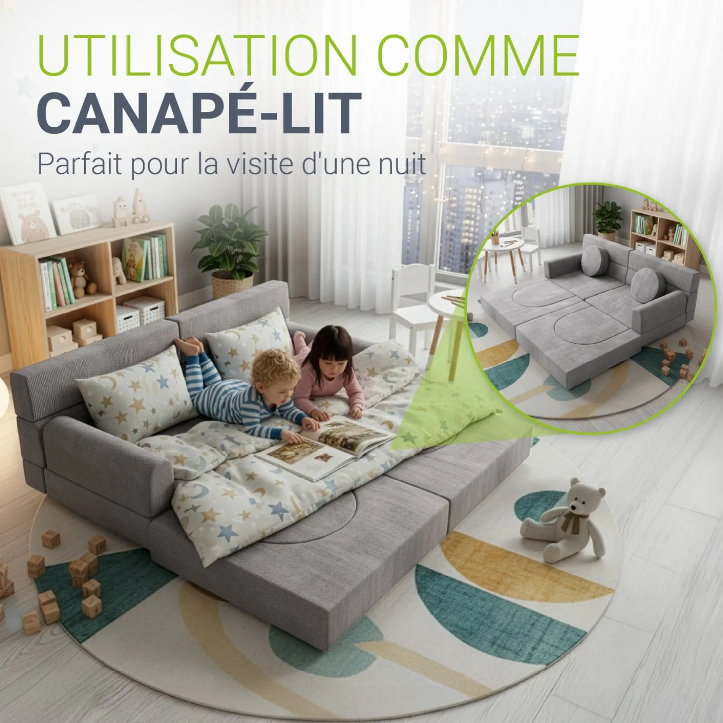 Kindersofa Kayo mit Cord Bezug & Kissen