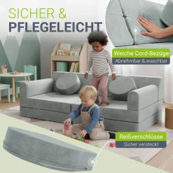 Kindersofa Kayo mit Cord Bezug & Kissen