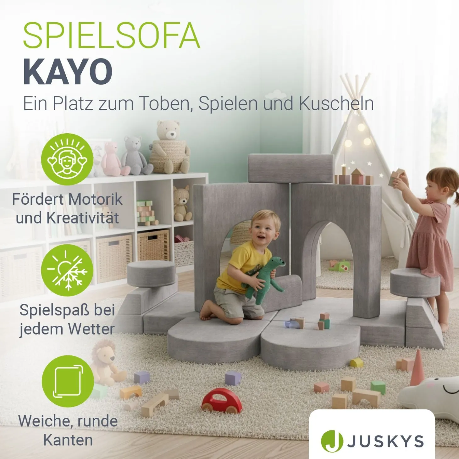 Kindersofa Kayo mit Cord Bezug & Kissen