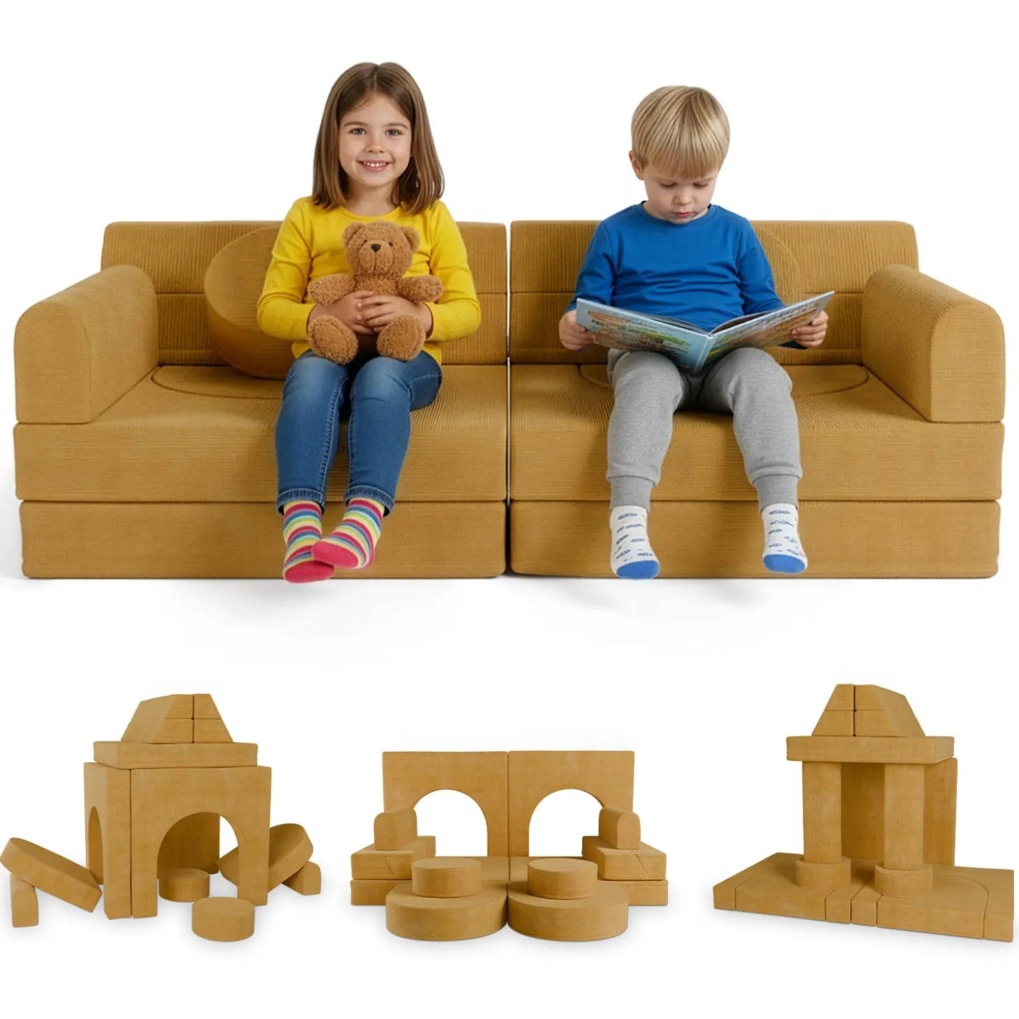Kindersofa Kayo mit Cord Bezug & Kissen